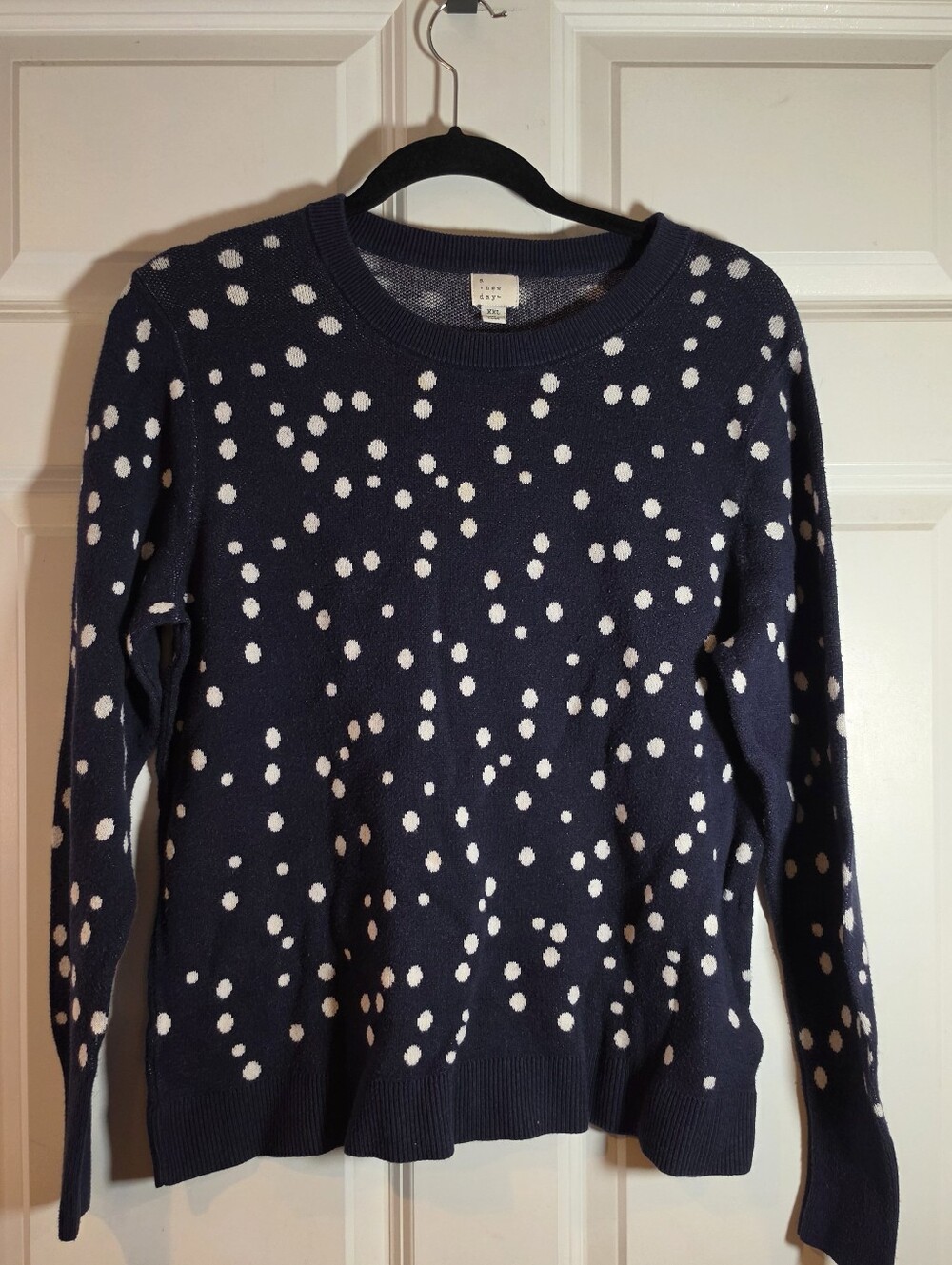 A New Day Polka Dot Crewneck Sweater - Navy and White XXL